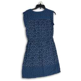 Womens Blue Paisley Round Neck Sleeveless Button Front A-Line Dress Size S alternative image