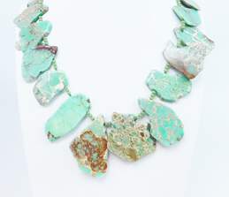 LUC Lucas Lameth 925 Southwestern Green Magnesite Graduated Slabs Beaded Statement Necklace 151.9g