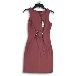 NWT Womens Pink Sleeveless Round Neck Tie Waist Bodycon Dress Size Small