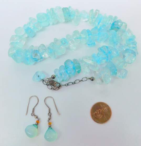 Artisan 925 Dyed Blue Quartz Beaded Necklace & Chalcedony & Agate Drop Earrings 106.5g image number 4