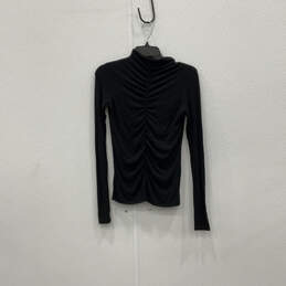 Womens Black Ruched Turtleneck Long Sleeve Pullover Blouse Top Size XS