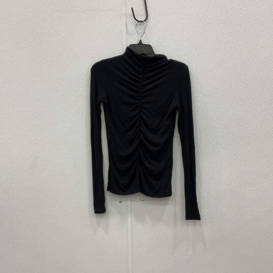Womens Black Ruched Turtleneck Long Sleeve Pullover Blouse Top Size XS image number 1
