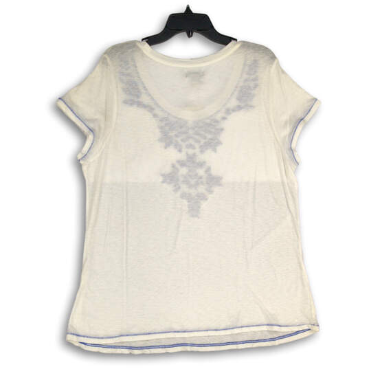 NWT Womens White Blue Embroidered Short Sleeve Pullover Blouse Top Size 1X image number 2