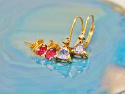 14k Yellow Gold Tanzanite & Diamond Accent Earrings & Ruby Stud Earrings 1.8g