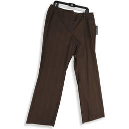 NWT Womens Brown Flat Front Stretch Pockets Straight Leg Dress Pants Sz 16