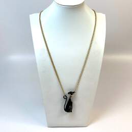 Designer Kate Spade Gold-Tone Link Chain Enamel Cat Pendant Necklace
