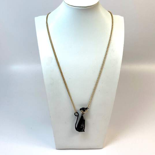 Designer Kate Spade Gold-Tone Link Chain Enamel Cat Pendant Necklace image number 1