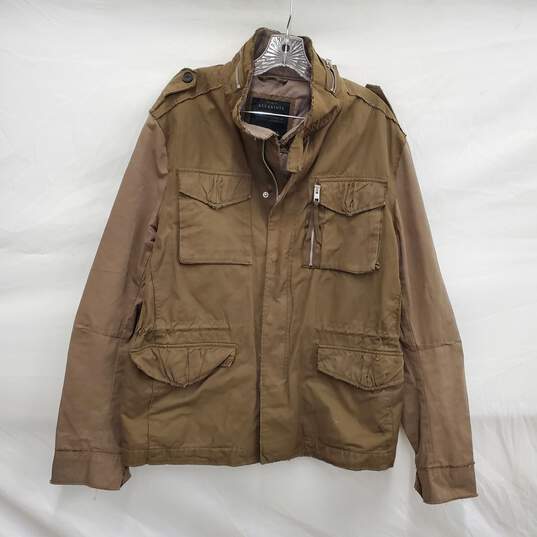 ALL Saints MN's Cotton Army Green Military Style Canvas Button & Full Zip Jacket Size XL image number 1