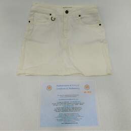 Five Pocket White Textured Lyocell Denim Mini Skirt Size 6 With COA