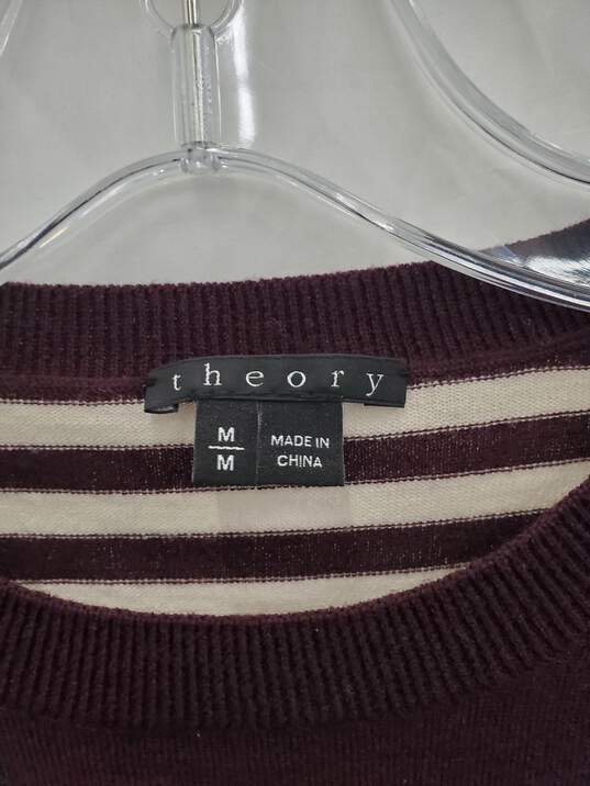 THEORY SWEATER CREWNECK BROWN CREAM STRIPE LONG SLEEVE Size-M image number 3