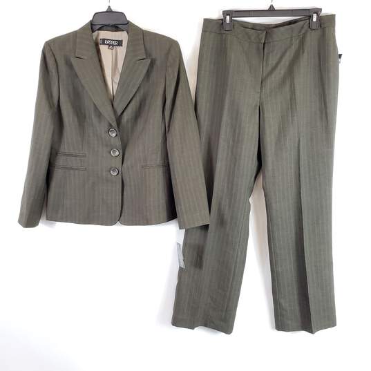 Buy the Kasper Women Green Striped Pants Suit Sz 12P NWT