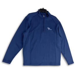Womens Blue Long Sleeve Mock Neck Quarter Zip Pullover Jacket Size Large