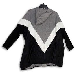 NWT Womens Gray Black Chevron Dolman Sleeve Hooded Full-Zip Sweater Size 1X alternative image