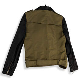 Womens Green Black Long Sleeve Pockets Full-Zip Biker Jacket Size L alternative image