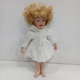 Vintage Porcelain Doll w/ White Faux Fur Coat