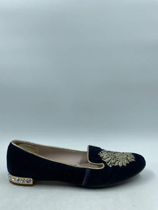 Authentic miu miu Navy Embroidered Loafers W 6.5 image number 1