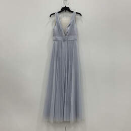 Womens Blue Sleeveless V-Neck Pleated Back Zip Fit And Flare Dress Size 6 alternative image