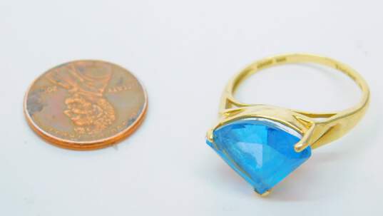 14K Gold London Blue Topaz Faceted Triangle Statement Ring 4.7g image number 5