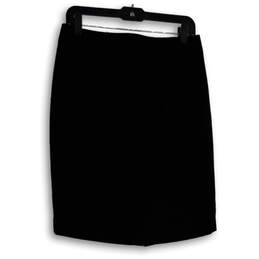 Womens Black Flat Front Back Zip Knee Length Straight & Pencil Skirt Size 4