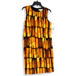 NWT Womens Black Orange Abstract Sleeveless Back Zip Shift Dress Size 10