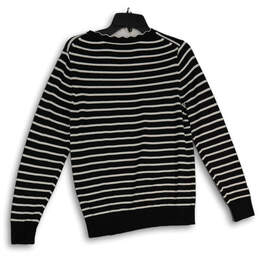 Womens Black White Striped Tight-Knit Crew Neck Pullover Sweater Size M alternative image