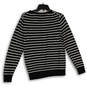 Womens Black White Striped Tight-Knit Crew Neck Pullover Sweater Size M image number 2