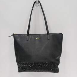 Kate Spade Black Leather with Glitter Bottom Tote Shoulder Bag