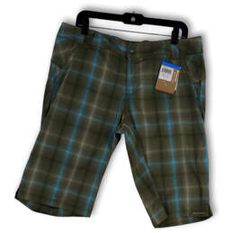 NWT Womens Gray Blue Plaid Pockets Flat Front Bermuda Shorts Size 14