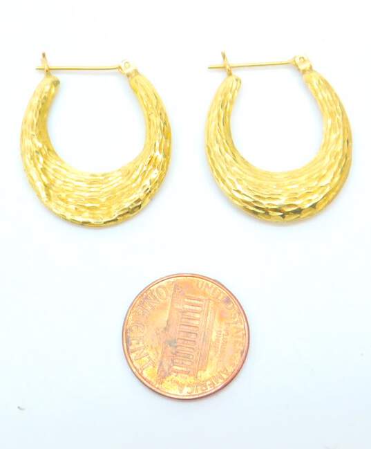 14K Gold Etched Puffed Tapered Oblong Hoop Earrings For Repair 2.0g image number 6