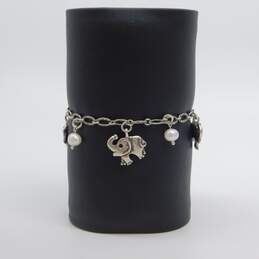 Sterling Silver Israel Pearl Garnet Eye Elephant Bracelet 12.4g