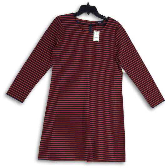 NWT Madewell Womens Red Navy Blue Striped Crew Neck Back Zip Sheath Dress Size L image number 1