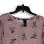 Womens Pink Printed Round Neck Long Sleeve Pullover Sweater Size Large image number 3