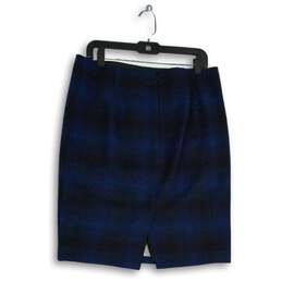Ann Taylor LOFT Womens Blue Black Plaid Back Zip Straight & Pencil Skirt Size 10 alternative image