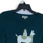 LOFT Outlet Womens Green White Llama Long Sleeve Crew Neck Pullover Sweater Sz M image number 3