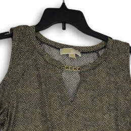 Womens Gray Cheetah Print Chain Neck Cold Shoulder Blouse Top Size L alternative image