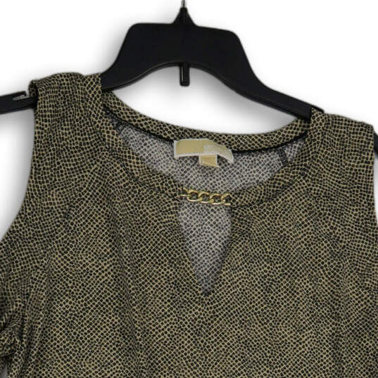 Womens Gray Cheetah Print Chain Neck Cold Shoulder Blouse Top Size L image number 2