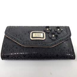 Guess Los Angeles Black Leather Flower Accent Envelope Wallet