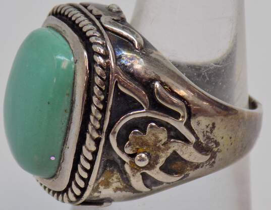 Artisan India 925 Faux Turquoise Rectangle Cabochon Flowers Overlay Chunky Ring 13.7g image number 5