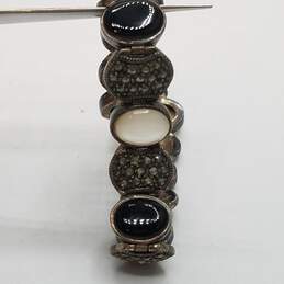 Sterling Silver Onyx/MOP/Marcasite Oval Link 8inch Bracelet 30.9g alternative image