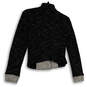 Womens Black Long Sleeve Pockets Asymmetrical Zip Tweed Jacket Size S image number 2