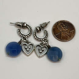 Designer Brighton Silver-Tone Engraved Blue Beaded Heart Dangle Earrings alternative image