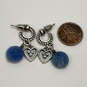 Designer Brighton Silver-Tone Engraved Blue Beaded Heart Dangle Earrings image number 2