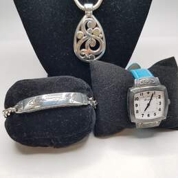 Brighton Orchard Blue Leather Band Watch, Pendant Necklace, and Bracelet Set