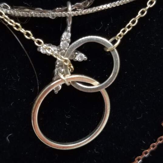 Sterling Silver Crystal Leather Sz 5 Ring + Bracelet + Pendant Necklace Bundle 7pcs 11.7g image number 4