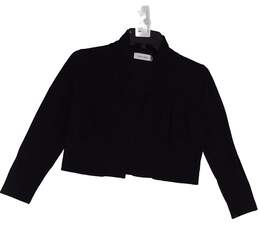 Womens Black Long Sleeve Collared Open Front Cropped Cardigan Size Small
