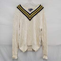 POLO By Ralph Lauren MN's Cream Classic Cricket 100% Cotton Sweater Size XL