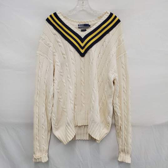 POLO By Ralph Lauren MN's Cream Classic Cricket 100% Cotton Sweater Size XL image number 1
