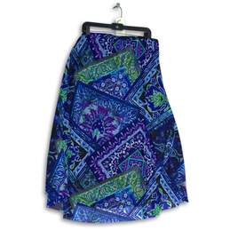 Womens Blue Green Printed Elastic Waist Flat Front Pull-On A-Line Skirt Size 3 alternative image