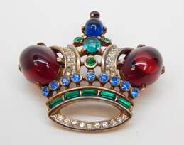 Vintage Alfred Philippe Crown Trifari Sterling 925 Vermeil Jewel Tone Glass Cabochons & Rhinestones Crown Brooch 23.7g
