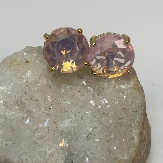 Designer Kate Spade Gold-Tone Pink Crystal Cut Stone Classic Stud Earrings image number 1